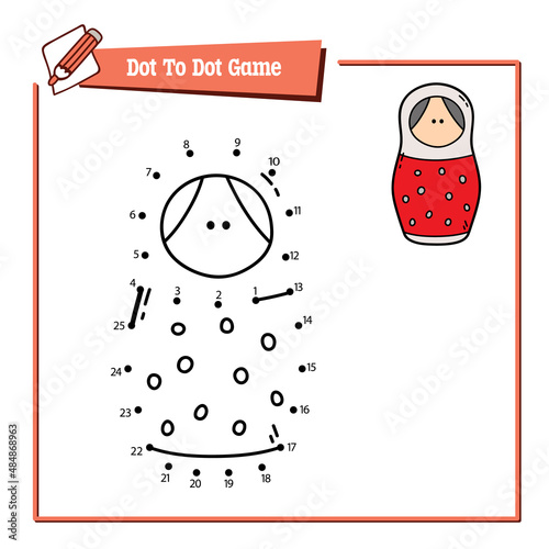 Vector illustration educational game of dot to dot puzzle with doodle nesting doll for children