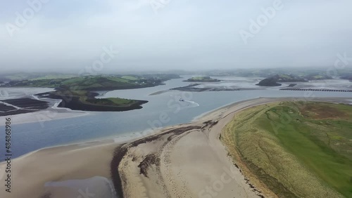 Aerial view of Rossnowlagh Beach in County Donegal, Ireland with the Donegal Town Waterbus in the background photo