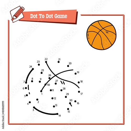 Vector illustration educational game of dot to dot puzzle with doodle basketball ball for children