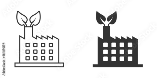 Factory ecology icon in flat style. Eco plant vector illustration on white isolated background. Nature industry business concept.
