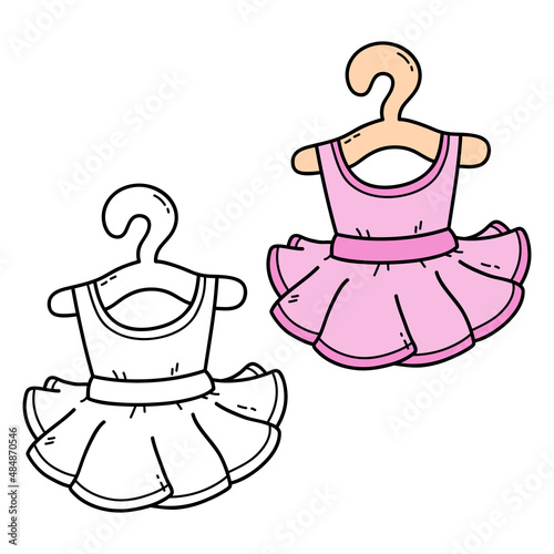Vector illustration coloring page of doodle ballet tutu for children and scrap book