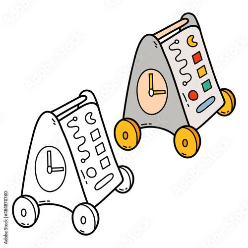 Vector illustration coloring page of doodle busy board for children and scrap book