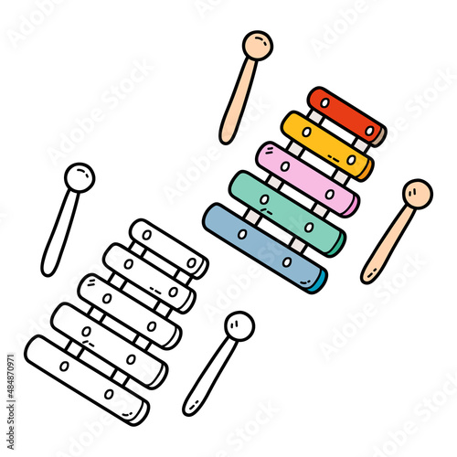 Vector illustration coloring page of doodle xylophone for children and scrap book