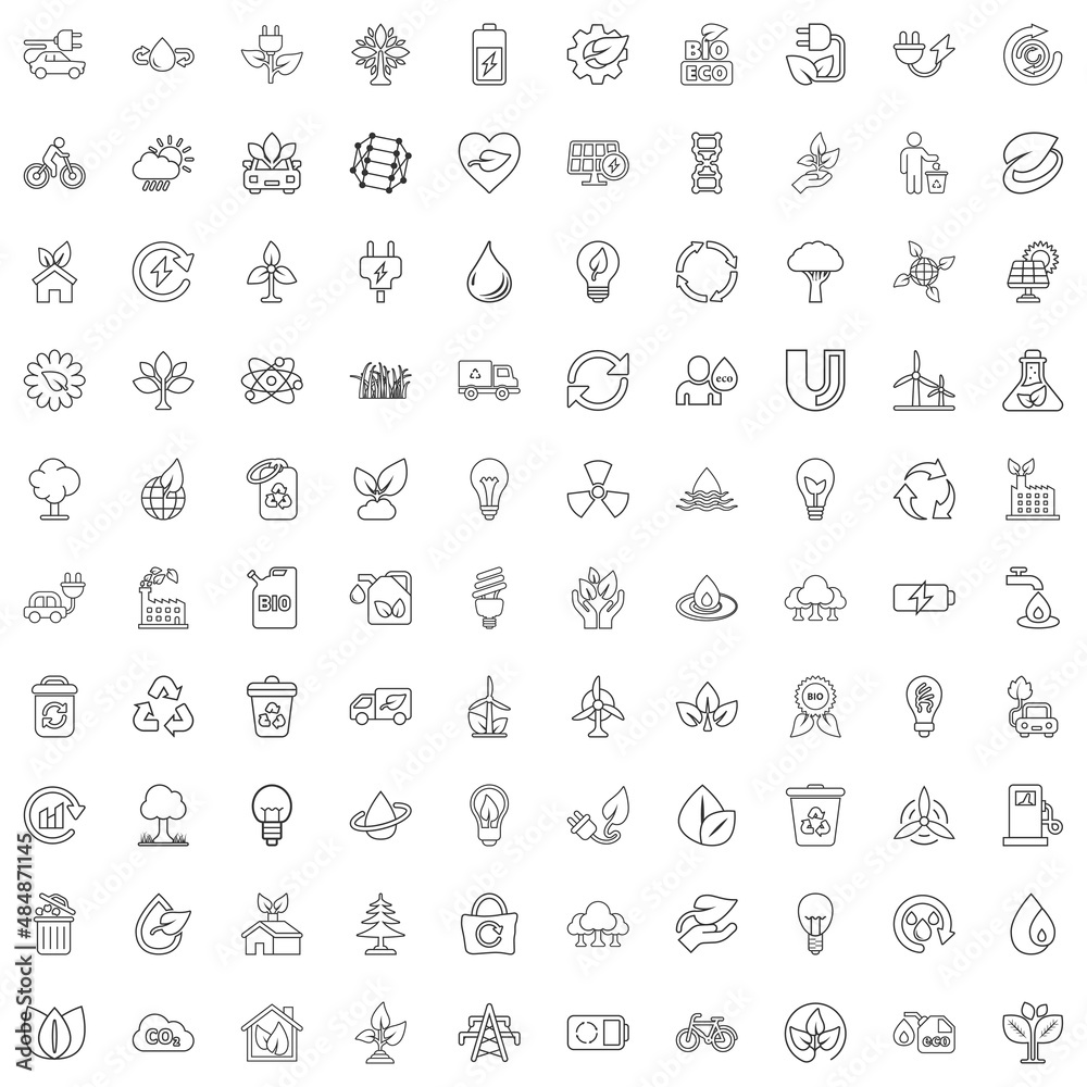 Eco environment icons set in flat style. Ecology vector illustration on white isolated background. Bio emblem sign business concept. Eco environment icons set in flat style. Ecology vector illustration on white isolated background. Bio emblem sign business concept.