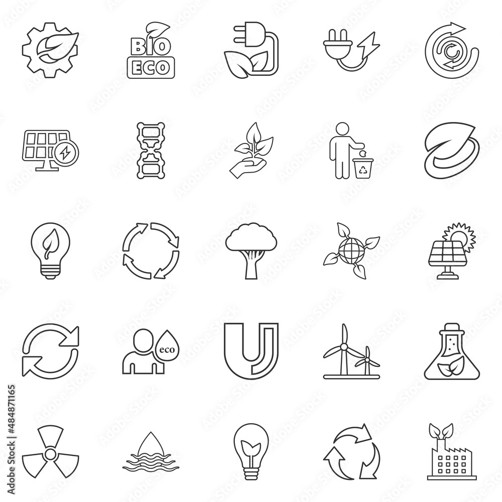 Eco environment icons set in flat style. Ecology vector illustration on white isolated background. Bio emblem sign business concept. Eco environment icons set in flat style. Ecology vector illustration on white isolated background. Bio emblem sign business concept.