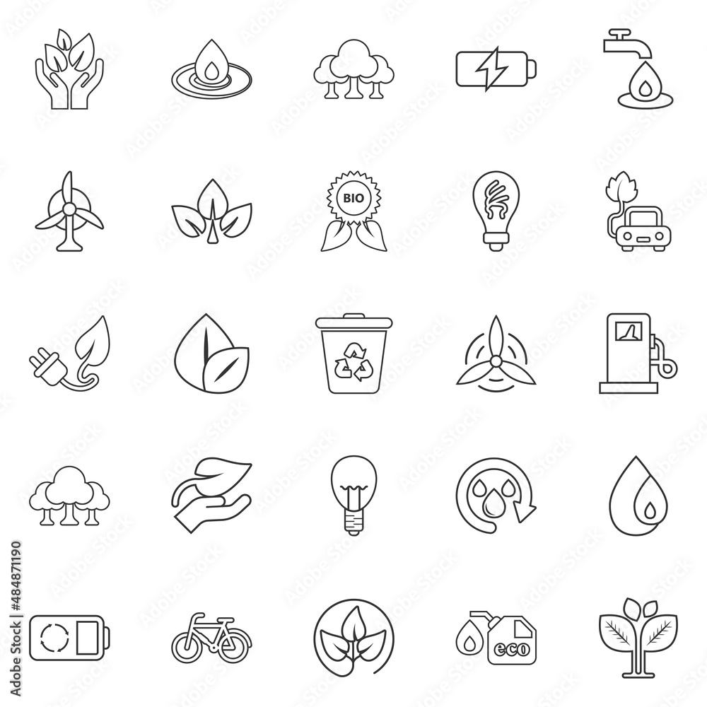 Eco environment icons set in flat style. Ecology vector illustration on white isolated background. Bio emblem sign business concept. Eco environment icons set in flat style. Ecology vector illustration on white isolated background. Bio emblem sign business concept.