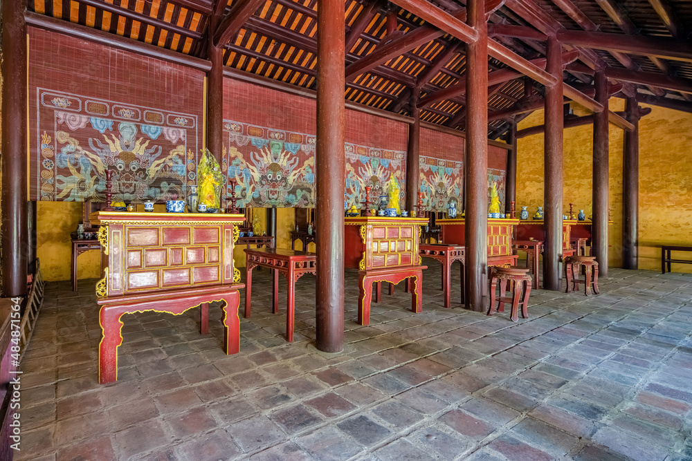 Fototapeta premium view of the Huu Tong Tu house in the Imperial City with the Purple Forbidden City within the Citadel in Hue, Vietnam. Imperial Royal Palace of Nguyen dynasty