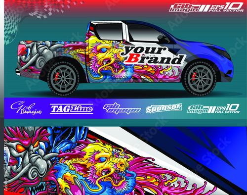 Car decal, truck and cargo van graphic vector, wrap vinyl sticker. Graphic abstract stripe designs for race and drift livery car