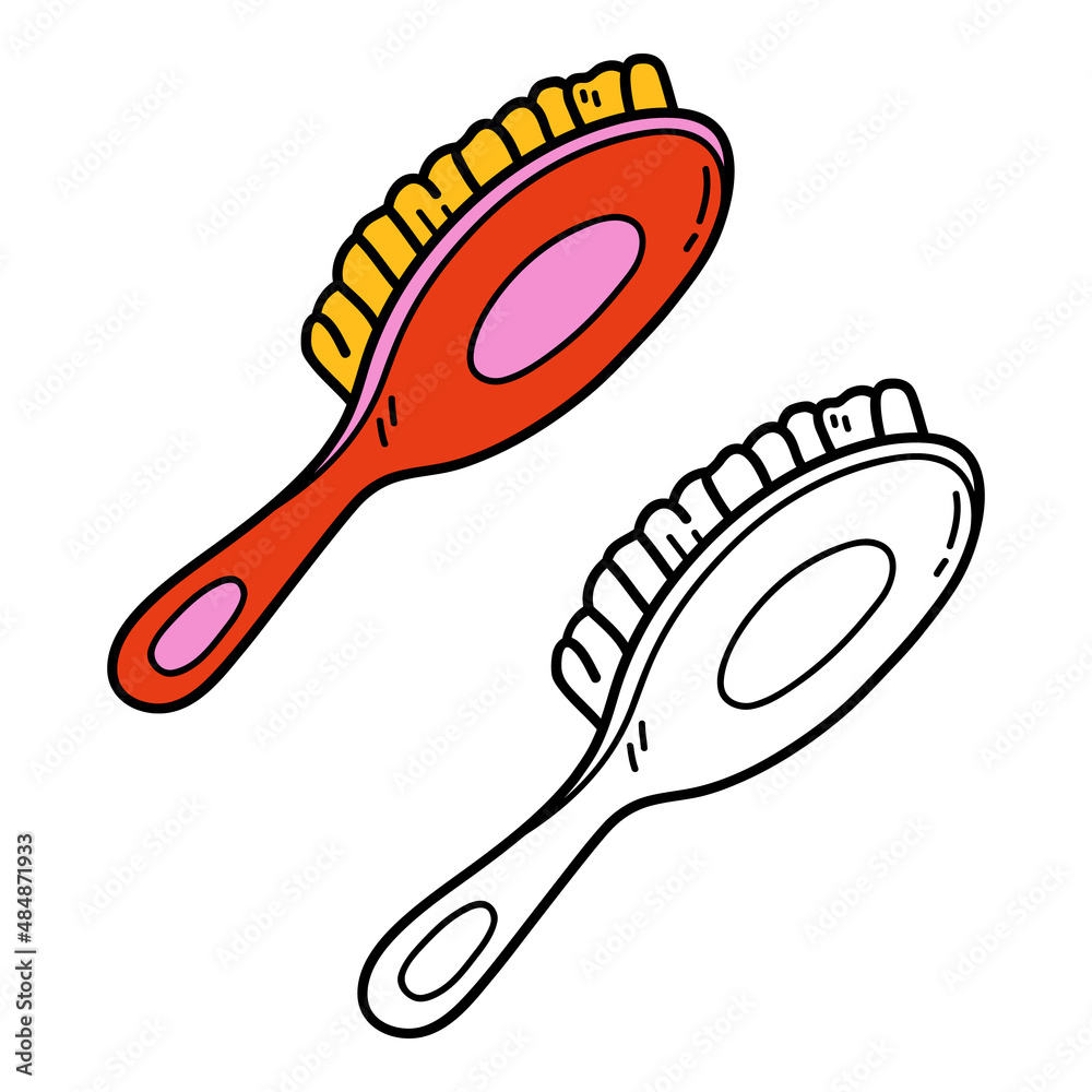 Vector illustration coloring page of doodle hair brush for children and
