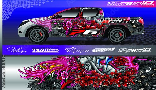 Car decal, truck and cargo van graphic vector, wrap vinyl sticker. Graphic abstract stripe designs for race and drift livery car