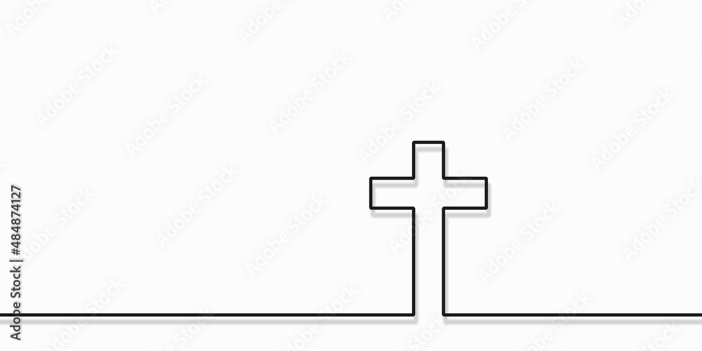 Religion cross simple line with shadow