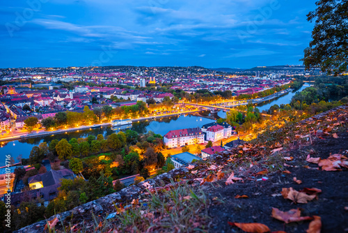 Wurzburg. Historic town of Wurzburg and Main river evening view from castle hill © xbrchx