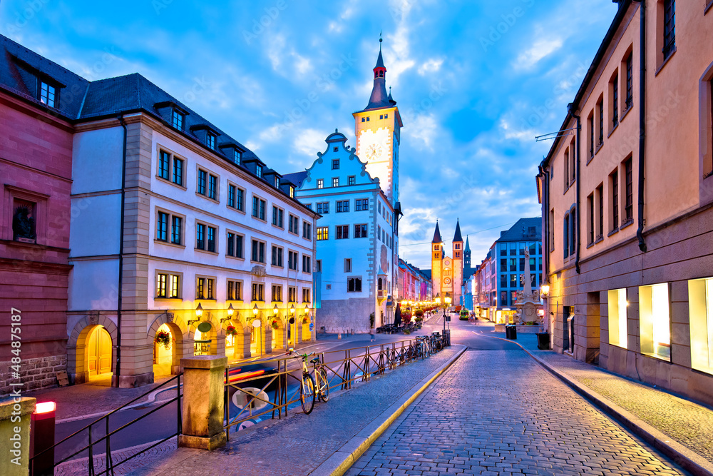 Wurzburg. Historic old Town of Wurzburg street evening view