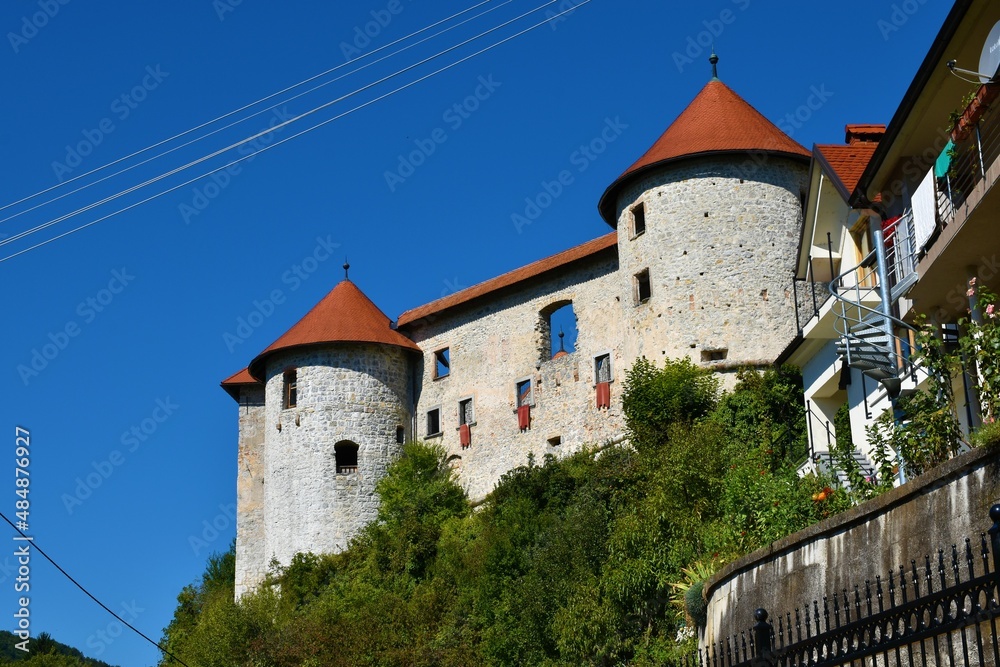 View of Zuzemberk castle in Suha Krajina, Dolenjska, Slovenia from bellow
