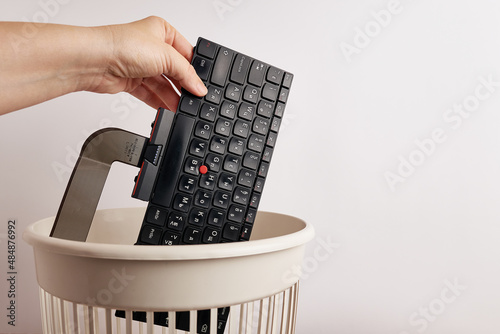 The keyboard is thrown away for recycling and disposal