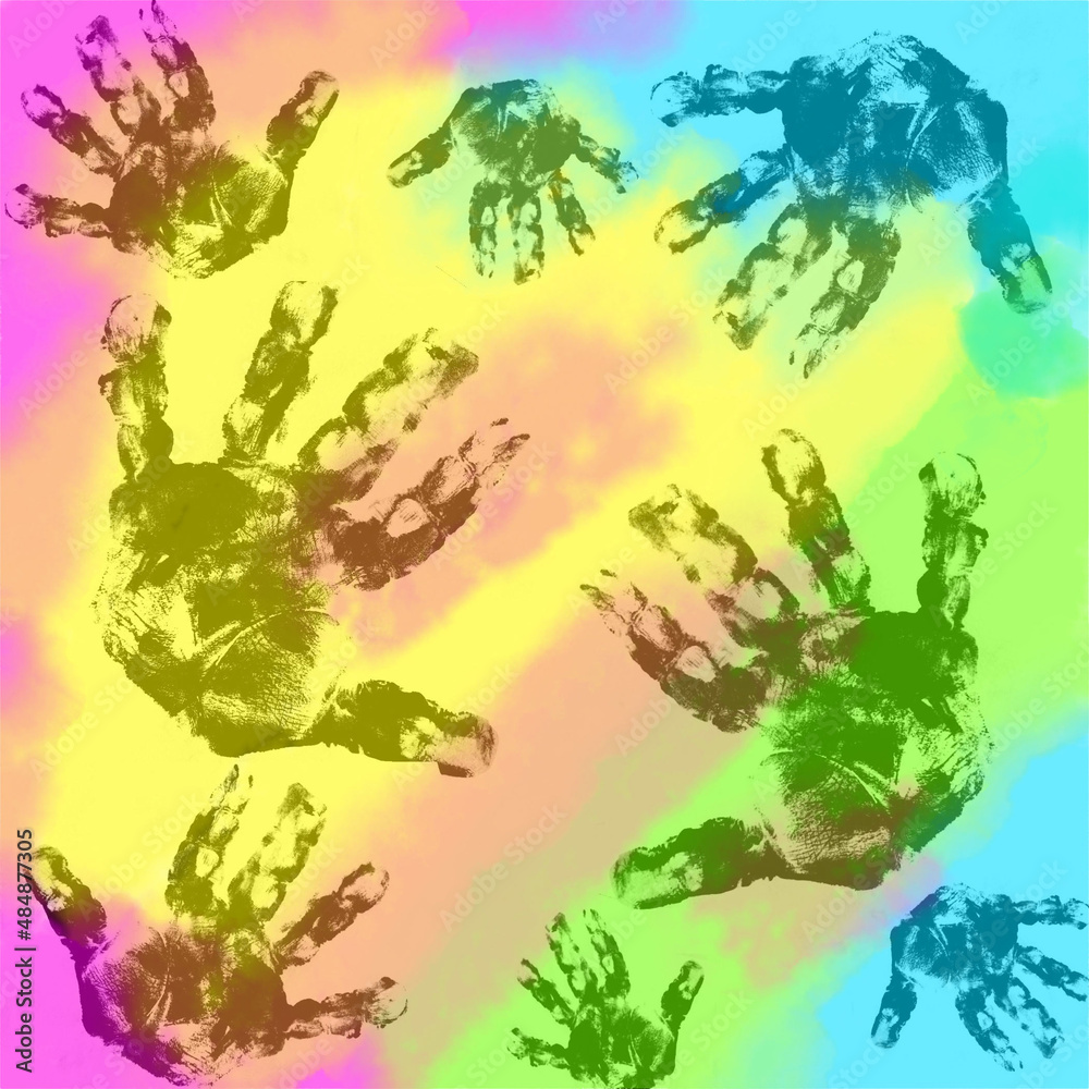 handprint pattern with colourful background