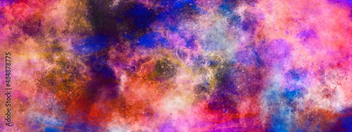 Purple illustration, backdrop for social media, coloured square background made with powder texture, creative concept of galaxy design, Universe idea graphic, mixed colour with powdered painting © phillipes