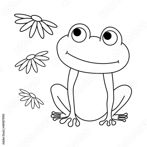 Frog with flowers for coloring book for kids
