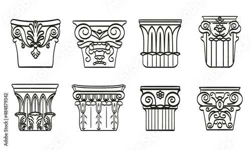Classical column architecture element. Columns set or collection