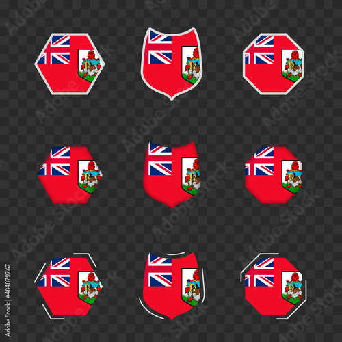 National symbols of Bermuda on a dark transparent background, vector flags of Bermuda.