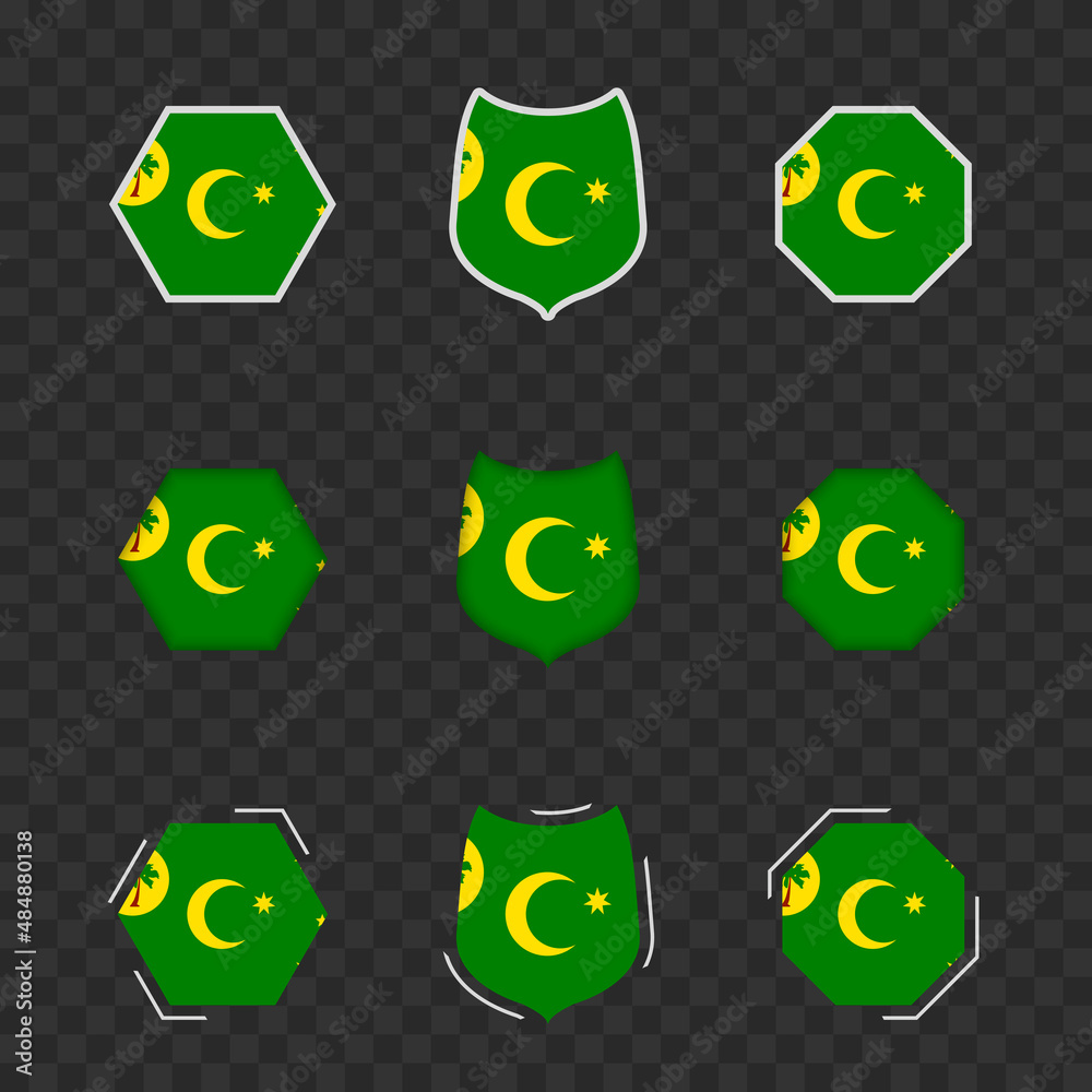 National symbols of Cocos Islands on a dark transparent background, vector flags of Cocos Islands. National symbols of Cocos Islands on a dark transparent background, vector flags of Cocos Islands.
