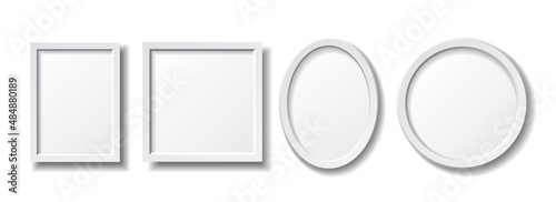 Set of empty white picture frame different shapes.