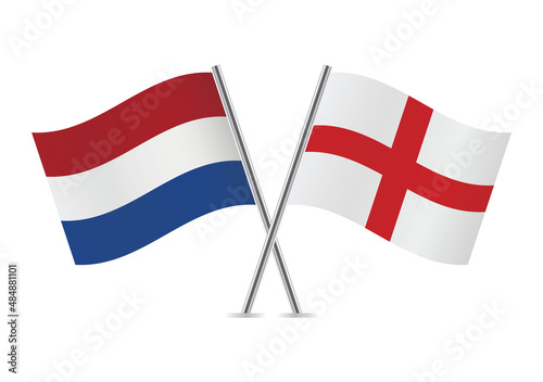 Netherlands and England flags. Netherlandish and English flags isolated on white background. Vector illustration.