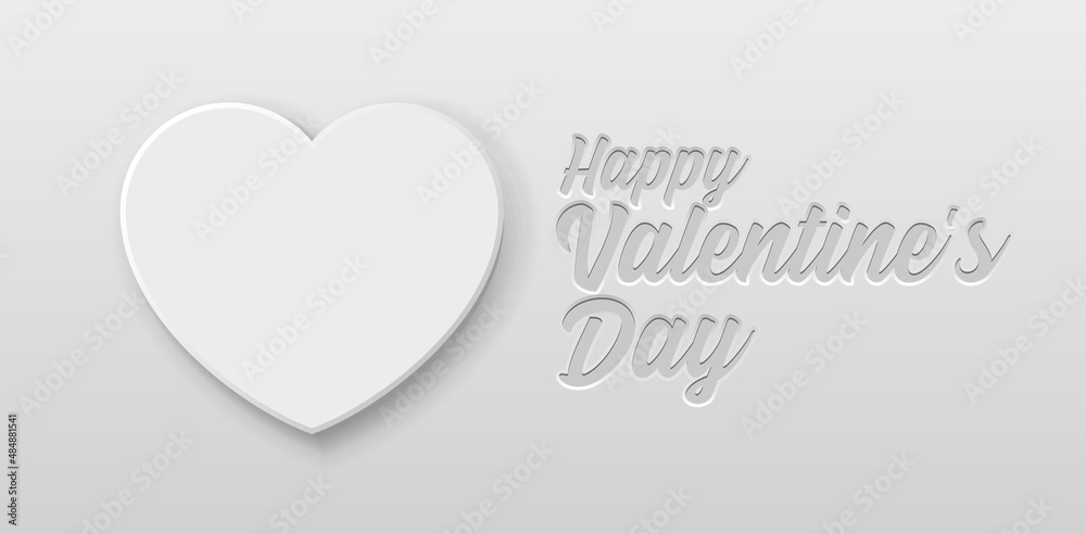Valentine's Day Banner 3D Heart Background. White, Gray, Light, Grayscale. Postcard, Love Message or Greeting Card. Place For Text. Ready For Your Design, Advertising. Vector Illustration. EPS10
