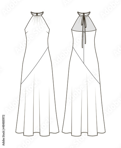 Fashion technical drawing of  long halter dress photo