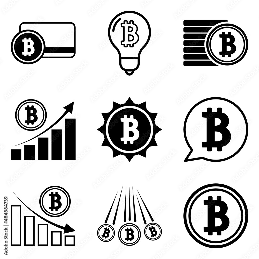 Bitcoin Flat Icon Set Isolated On White Background Bitcoin Flat Icon Set Isolated On White Background