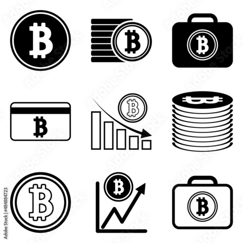 Bitcoin Flat Icon Set Isolated On White Background