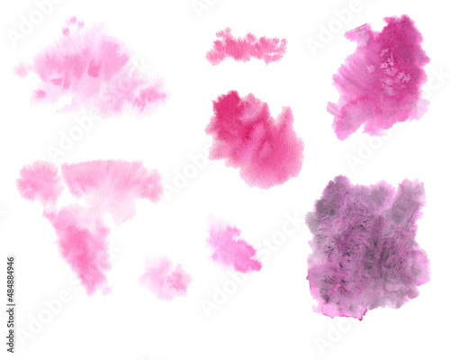 Watercolor set of colorful backgrounds in different sizes and shades. Pink spots with smooth spreading along the edge. For your designs. Suitable for postcards, backgrounds, business cards, and more © Anastasiia