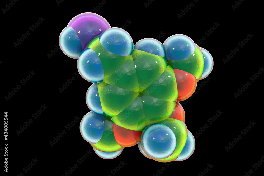 Mescaline molecule, a natural hallucinogenic substance present in the flesh of several cacti - obrazy, fototapety, plakaty 