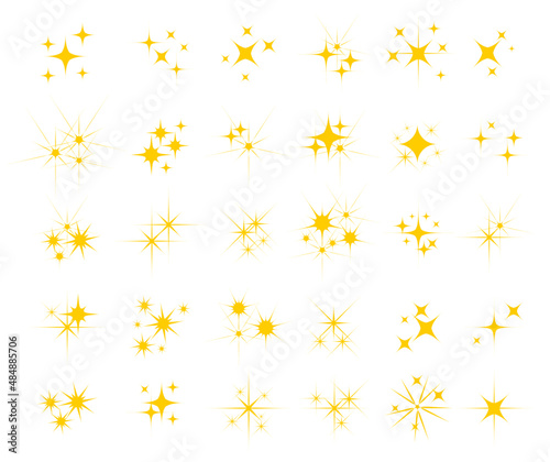 Shiny yellow sparks silhouettes. Twinkle star particles, glitter sparkles and magic sparkle isolated silhouette icons set. Set of star sparkling and twinkling cartoon.