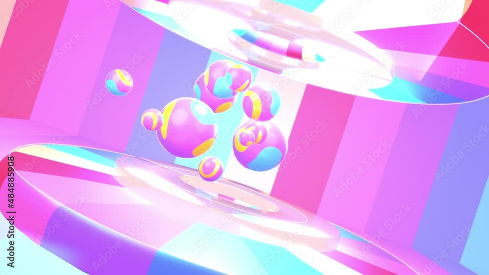 Looped abstract rainbow spheres floating in random motions. Looped abstract rainbow spheres floating in random motions.