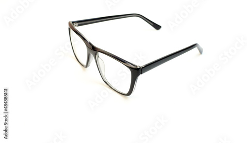 eyeglasses on a white background with a black rim