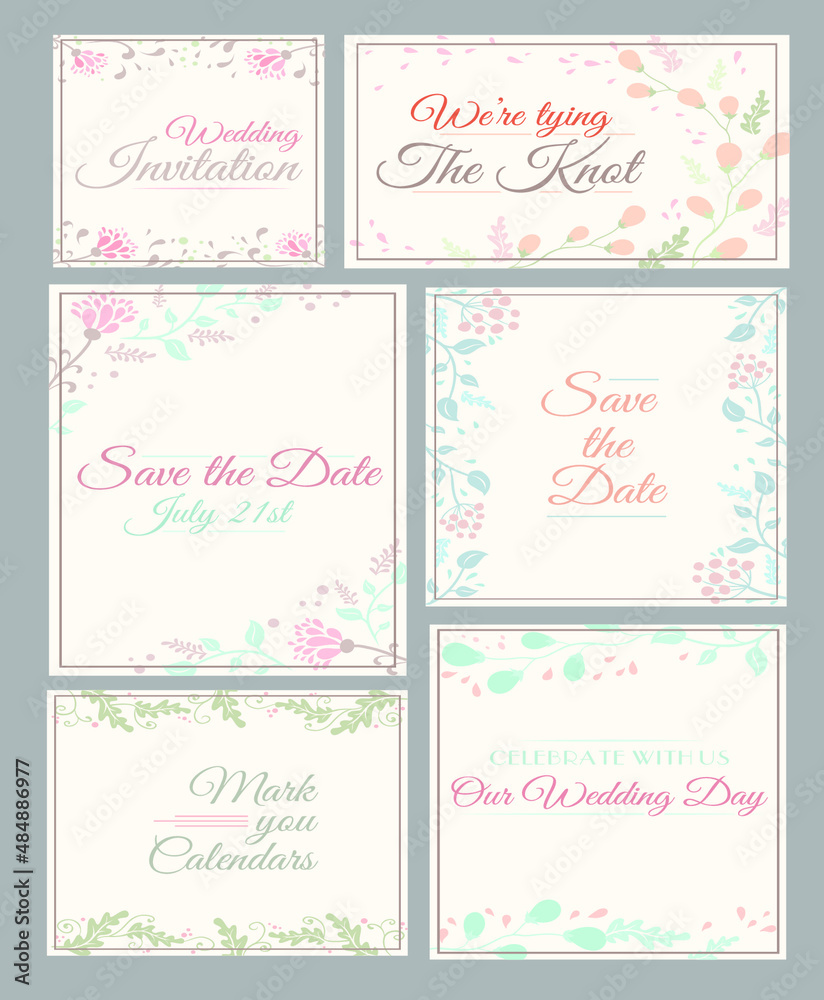 set of wedding invitation cards design
