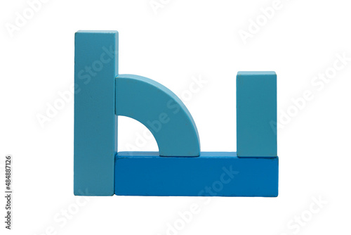 Blue toy cubes built by a child in a shape with an isolated background