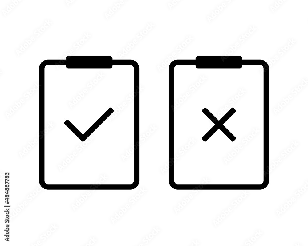 Clipboard icon with check mark and cross mark. Vector illustration Clipboard icon with check mark and cross mark. Vector illustration