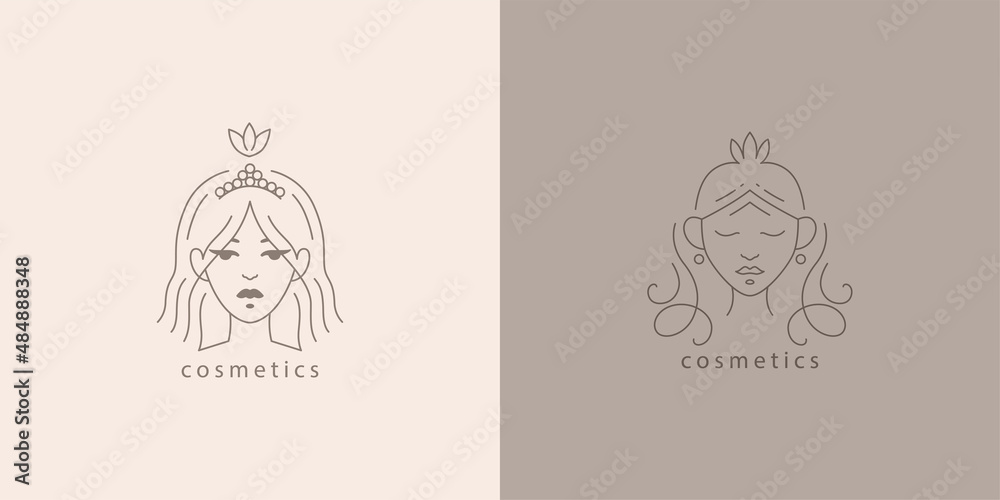 Vector logo for business in the beauty, health, personal care industry. Linear stylized image of a female face. Logo for a beauty salon, make-up artist, young girl. Abstract faces. Vector logo for business in the beauty, health, personal care industry. Linear stylized image of a female face. Logo for a beauty salon, make-up artist, young girl. Abstract faces.