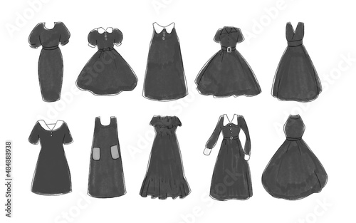 黒のワンピースのイラストセット