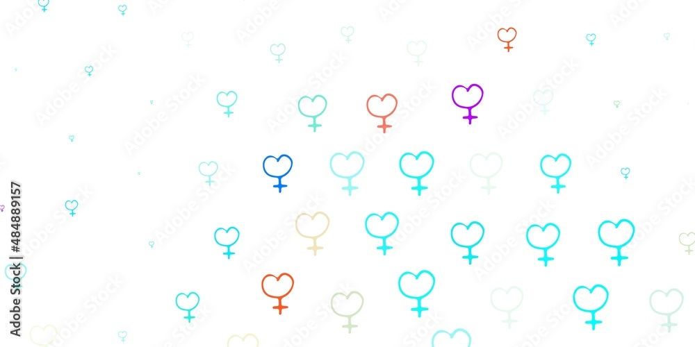 Light Blue, Red vector background with woman symbols.