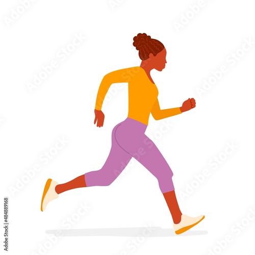 American woman doing sports, running.