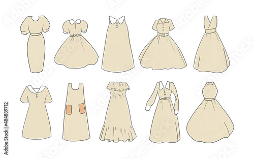 ベージュのワンピースのイラストセット