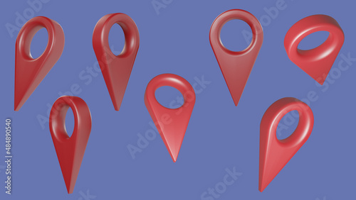 Pin 3d map pointer with multiple viewing angles. Location symbols set isolated on a blue background. Web location point, pointer arrow illustration. 3D Render