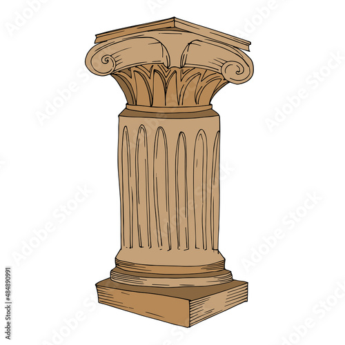 Vector Antique greek columns. Black and white engraved ink art. Isolated ancient illustration element.