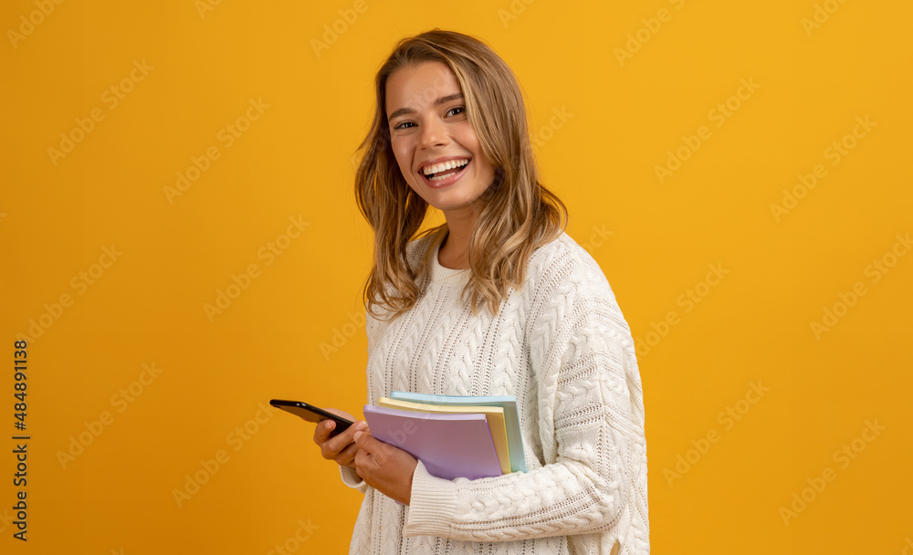 young smiling pretty blond woman with books happy education young smiling pretty blond woman with books happy education