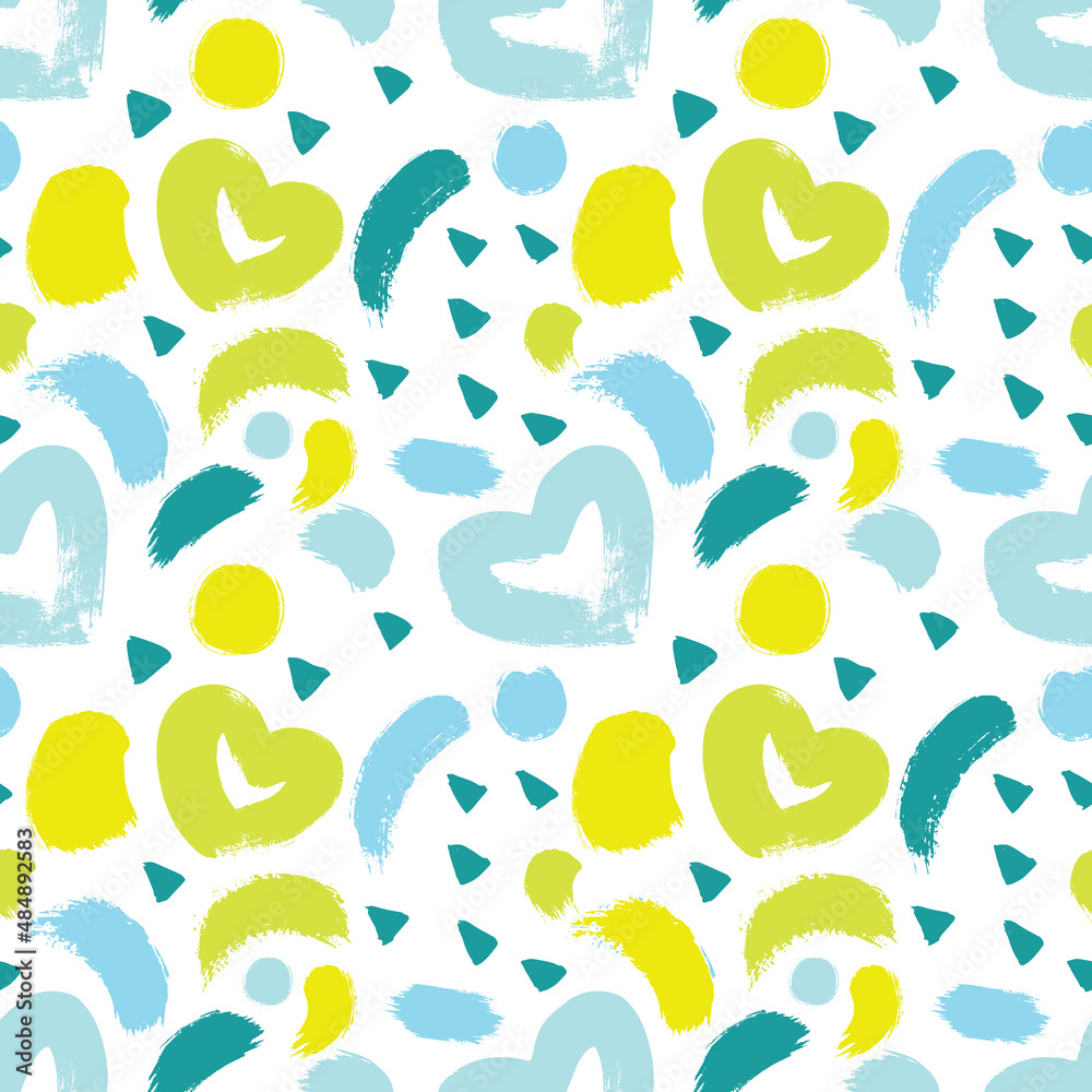 Seamless pattern with hearts in yellow and blue colors. Dry brush. Seamless pattern with hearts in yellow and blue colors. Dry brush.
