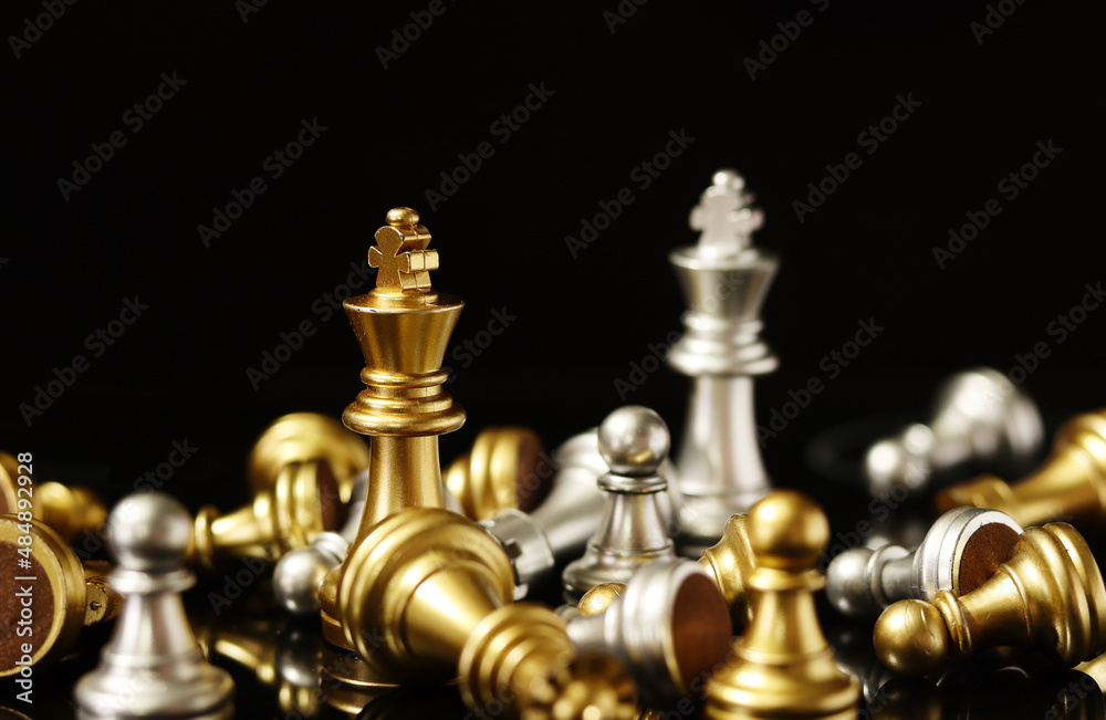 Strategic concept chess board game. planning and decision making business leader concept.