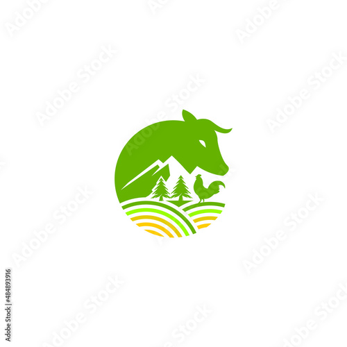 Farm Logo with cow and plantation illustration